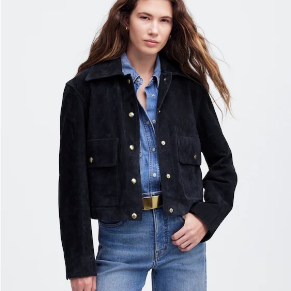 Madewell Crop Chore Jacket in Calf Suede